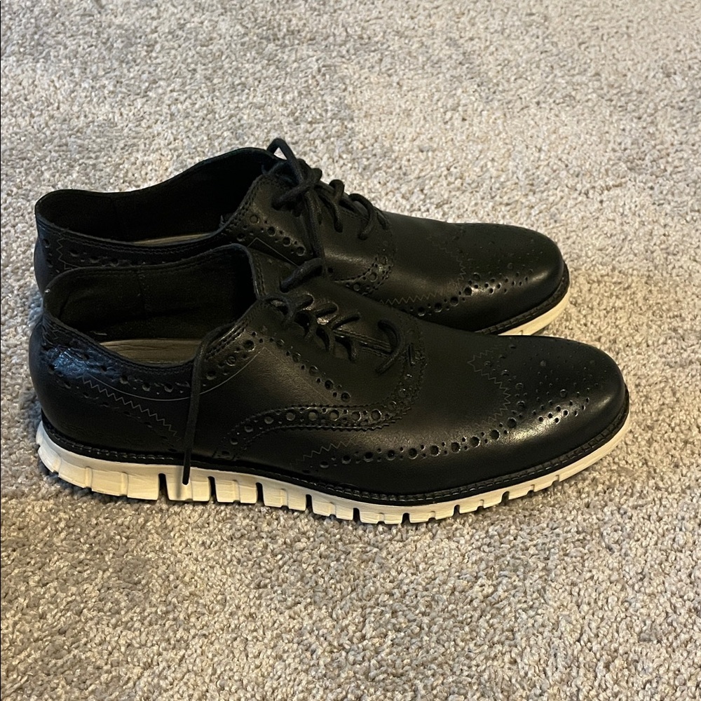 Cole Haan Black Leather Oxfords with White Sole